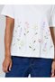 White Floral Embroidered Short Sleeves Boxy T-Shirt - 4