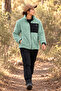 Women's Oversize Zippered 3-Pocket Welsoft Plush Fleece Green Jacket - 4