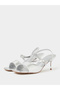 Silver Metallic Mid-Heel Strappy Sandals - 2