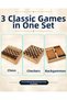 3 in 1 34cm Wooden Chess Checkers Backgammon Set Foldable - 2