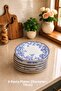 Blue Floral Patterned 8 Piece Ceramic Cake Presentation Plate Set for 6 People - 2