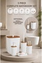 Sapphire White Wood Patterned Striped Bathroom Set 5 Pieces Plastic - 2