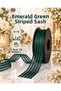 Emerald Green Striped Chiffon Ribbon 2.5 cm – 1 Roll 20 Yards Gift Wrapping, Flower Bouquet, Engagement Wedding and Decoration Ribbon - 2