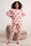 Pink Teddy Bear Patterned Crew Neck Knitted Large Size Pajama Set Tbbaw25Ai00011