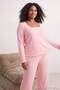 Pembe-Çok Renkli Çizgili Yarım Patlı Örme Büyük Beden Pijama Takımı TBBAW27AI00051 - 3