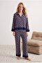 Navy Blue Geometric Patterned Viscose Woven Pajama Set Thmaw27Pt00081 - 3