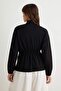 Siyah Soft/Yumuşak Dokunuşlu Relaxed Fermuarlı Beli Lastikli Örme Hırka/Sweatshirt TWOAW27SW00057 - 5