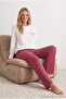 Bordo-Beyaz Çizgili Pamuklu Yumuşak Tuşe Likralı Örme Pijama Takımı THMAW27PT00223 - 4