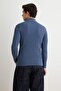 Indigo Fitted Dar Kalıp Pamuklu Yarım Balıkçı Yaka Fitilli Triko Kazak TMNAW21KZ0568 - 5
