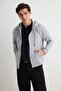 Gri Oversize/Geniş Kesim Fermuarlı Kapüşonlu Şardonsuz Sweatshirt-Hırka TMNAW22SW0620 - 7