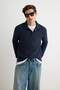Navy Blue Regular/Normal Cut Textured Snap Button Polo Collar T-Shirt Tmnaw27Po00001