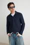 Navy Blue Regular/Normal Cut Textured Snap Button Polo Collar T-Shirt Tmnaw27Po00001 - 2