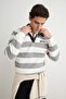 Ekru Regular/Normal Kesim Polo Yaka Çizgili İçi Polarlı Pamuklu Sweatshirt TMNAW24SW00240 - 2