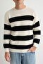 Siyah Casual Oversize Fit Geniş Kalıp Bisiklet Yaka Çizgili Triko Kazak TMNAW23KZ00106 - 3