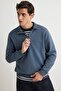 Indigo Regular/Normal Cut Stand Collar Thick Fleece Inside Sweatshirt Tmnaw26Sw00021 - 2