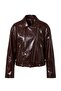 Koyu Kahverengi Oversize Kalıp Parlak Suni Deri Biker Ceket Mont TWOAW27MO00075 - 6