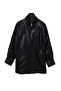 Siyah Oversize Kalıp Beli Ayarlanabilir Suni Deri Ceket Mont TWOAW27MO00047 - 10