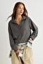 More Sustainable Antrasit Soft/Yumuşak Dokunuşlu Polo Yaka Örme Sweatshirt TWOAW27SW00127
