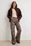 Çok Renkli Leopar Desenli Yüksek Bel Wide Leg Jeans TWOAW27JE00264 - 2