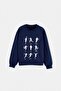 Navy Blue Printed Knitted Sweatshirt Tkdaw27Sw00068