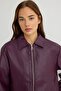 Plum Regular Fit Faux Leather Jacket with Stitching Detail Coattwoaw27Mo00053 - 7