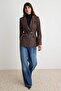 Brown Belted Striped Comfortable Fit Blazer Jacket Twoaw27Bc00061