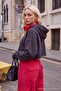 Anthracite Thick Slogan Printed Snap Button Hooded Low Sleeve Crop Knitted Sweatshirt Twoaw27Sw00030 - 4