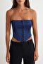 Navy Blue Jacquard Agraf Detailed Corset Bustier Tpraw27Bs00015 - 4