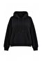 Black Thick Fleece Lined Hooded Drawstring Oversize Knitted Sweatshirt Twoaw27Sw00140 - 5