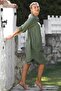 Khaki Shirt Collar Buttoned Long Sleeve Pocket Peacock Embroidered Cotton Woven Casual Dress - 3