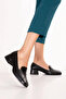 Genuine Leather Short Heeled Square Toe Shoes Vdt.149 Black - 8