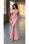 Crepe Fabric Short Sleeve Boat Neck Slit Detail Maxi Evening Dress 582904 POWDER - 3