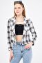 Women's Light Blue Double Breasted Collar Tweed Crop Jacket ARM-24K001014 - 6