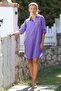 Lilac Shirt Collar Buttoned Long Sleeve Pocket Peacock Embroidered Cotton Woven Casual Dress - 4