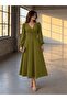 Pistachio Green Double Breasted Collared Gathered Dress 582804
