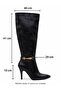 Women's Gold Buckle Side Zipper Heeled Boots Tetvey Black - 5