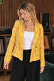Women's Mustard-Black Double Breasted Collar Tweed Crop Jacket Arm-24K 001014