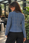 Women's Indigo-Beige Double-Breasted Collar Tweed Crop Jacket Arm-24K001014 - 2