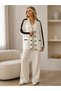 Premium Knitwear Cardigan Trousers Double Set Cream Color Buttoned Double Pocket Oversize - 2
