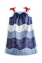Navy Blue and White Patterned Poplin Girl's Dress - 3