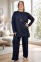 Baklava Patterned Polka Dots Stone Detail Tunic with Elastic Waist Pants Plus Size Merceerized Set - 4