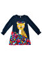 Floral Leopard Ruffled Navy Blue Girl's Dress - 3