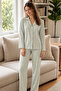 Mint Green Star Patterned Buttoned Women's Pajama Set - 2