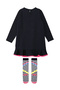Black Perçem Girl's Long Sleeve Dress and Socks - 4
