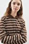 Polo Neck Striped T-Shirt Brown