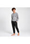 Young Men's Cotton Collared Buttoned Pocketed Gift Gray Melange Color Bottom Top Pajama Set Al009 V1 Bb2 - 2