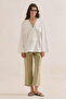 Poplin Wide Sleeves V-Neck Shirt Ecru - 3