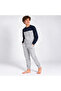 Young Men's Cotton Collared Buttoned Pocketed Gift Navy Blue - Gray Color Bottom Top Pajama Set Al008 V1 - 2