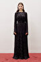 Jacquard Satin Evening Dress Black - 3