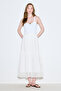 Textured Embroidered Fold Long Skirt Ecru - 2